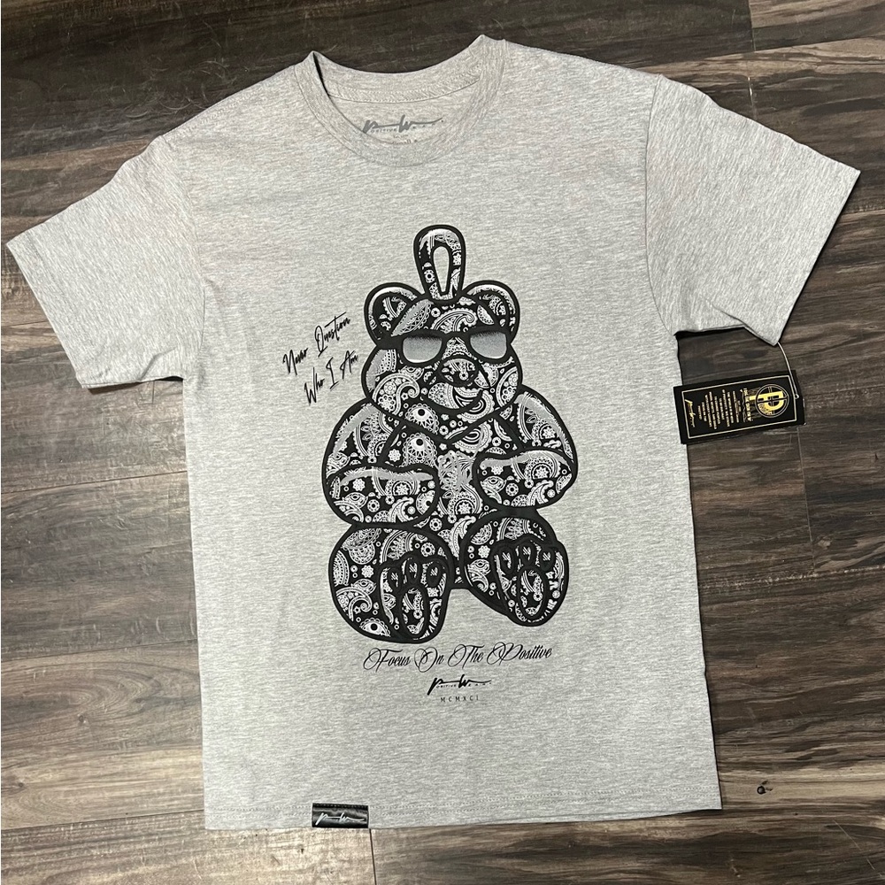Positive Wear Focus on the positive Gray Graphic T-Shirt with Bear Design